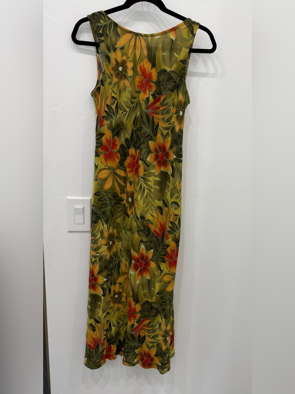 Vintage Dressing Clio Olive Green Tropical Floral Dress with Orange Flowers